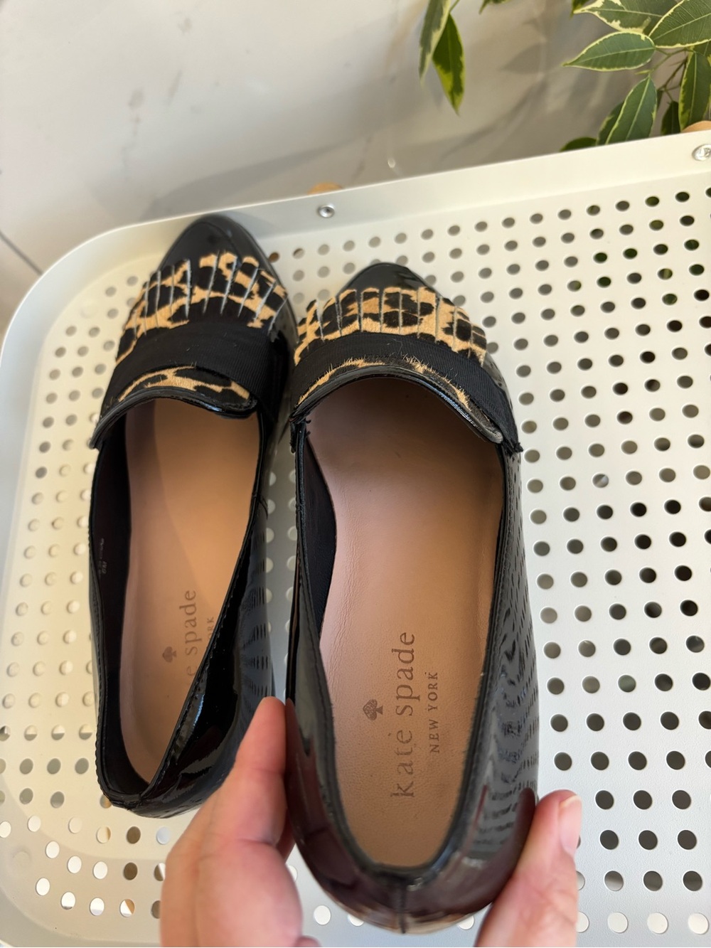 SOLD Kate Spade Trophy Leopard Calf Hair Patent Leather Kiltie Loafers - Size 6M - Picture 8 of 13